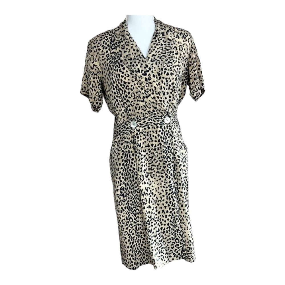 Andrea Viccaro 100% Silk Leopard Animal Print Collared Dress Size 6 Petite